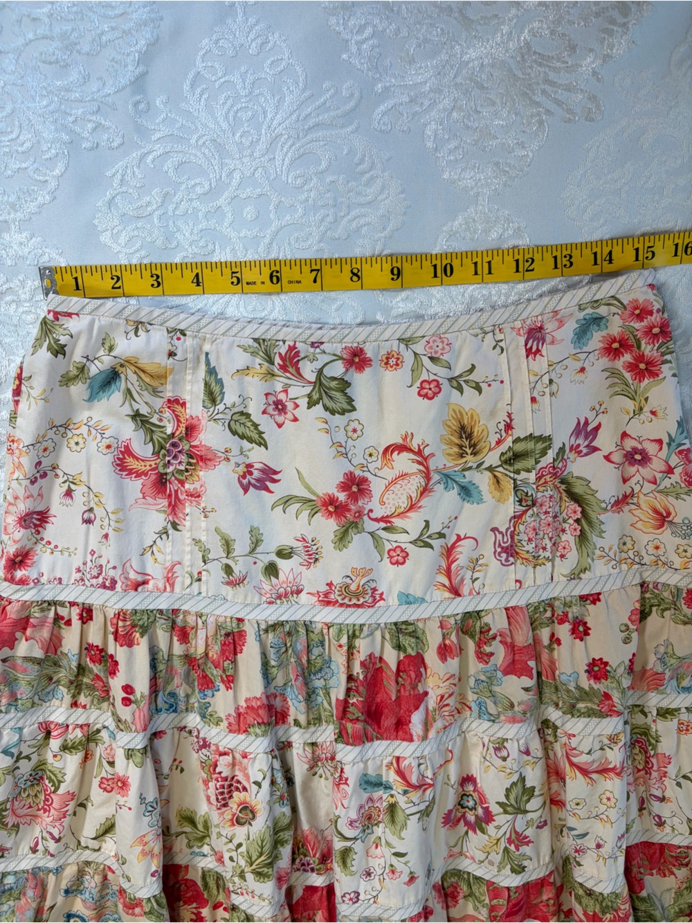 Bandolino Floral Tiered Midi Skirt Size 8 Prairie Cottagecore Boho 100% Cotton - Picture 7 of 7